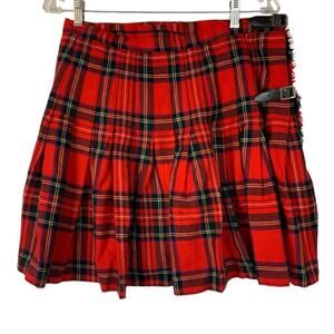 Hector Russell Red tartan wool kilt skirt unisex womens medium large plaid vint